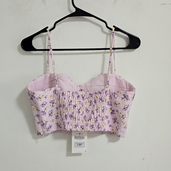 Zara pink floral sweetheart neckline cropped top nwt - Picture 9 of 9
